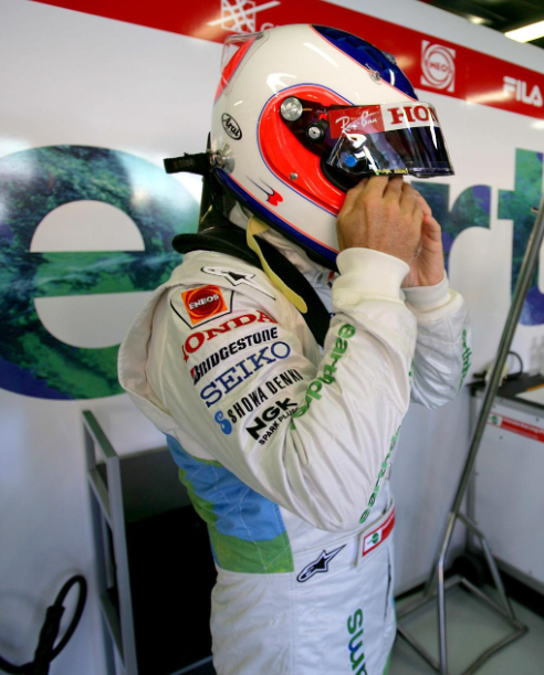Rubens Barrichello usando capacete Arai — Box — Honda Racing